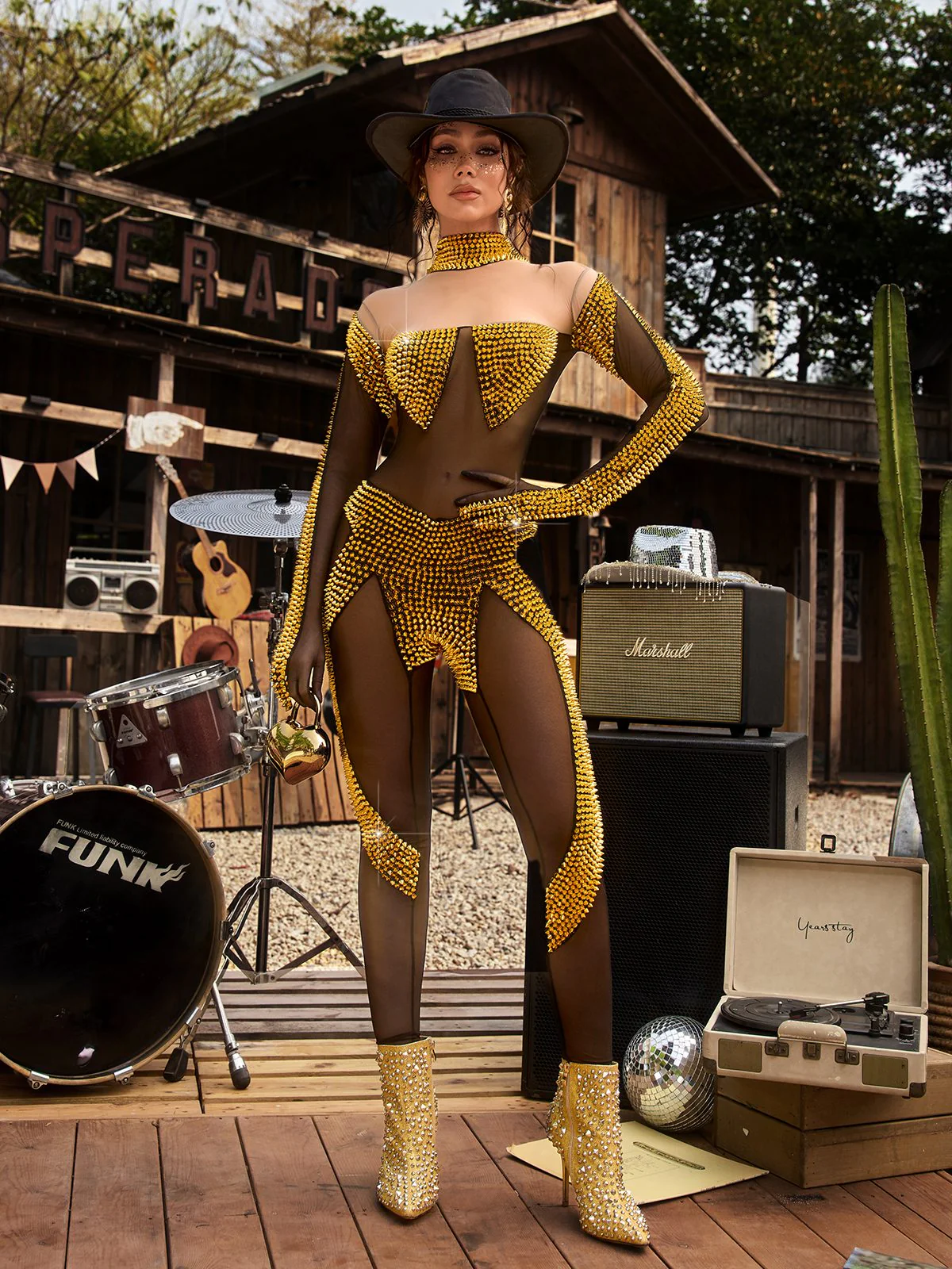 Ulvoryn High Neck Rhinestone Jumpsuit