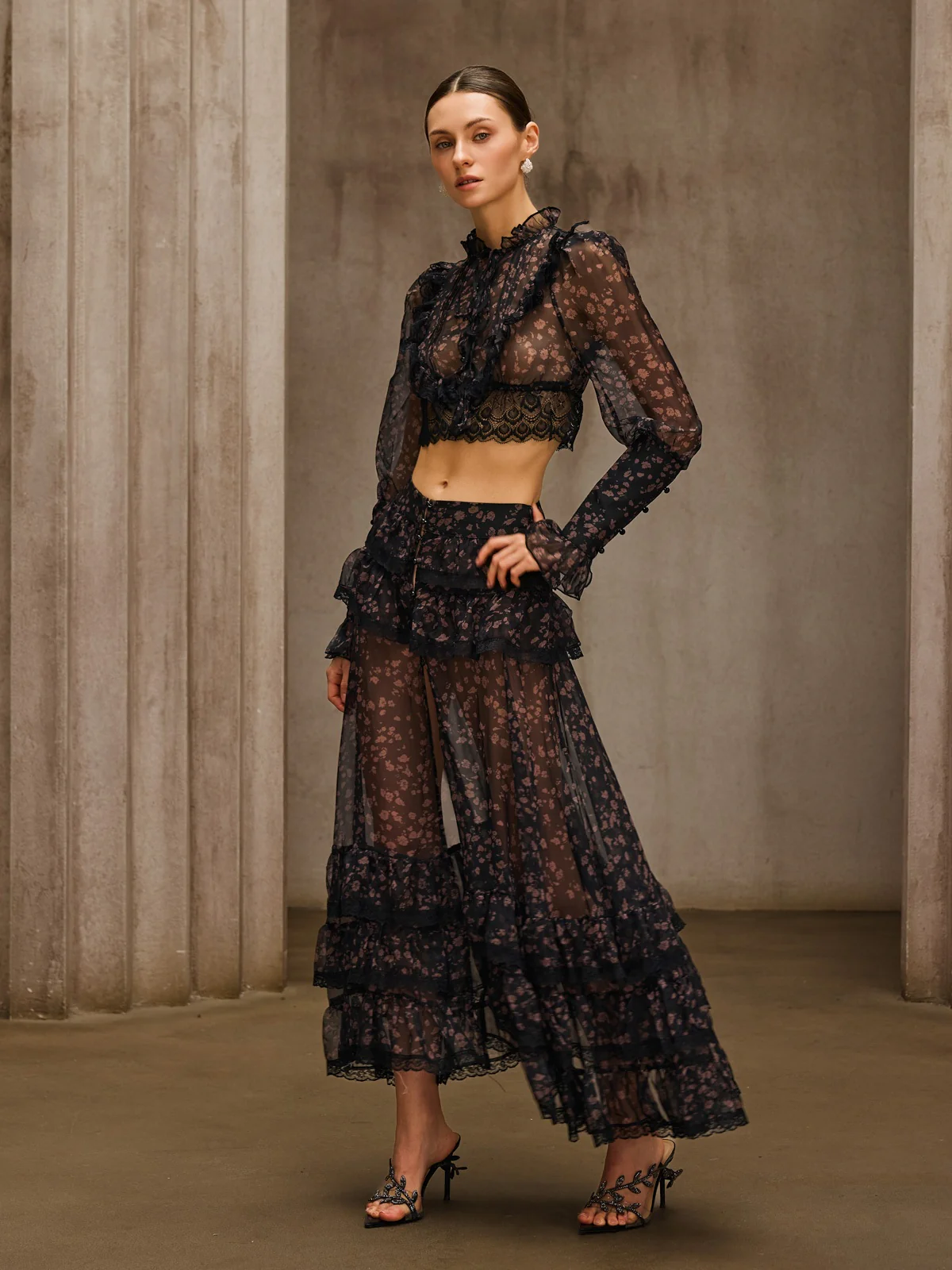 Uvionyx Ruffle Floral Split Skirt Set - Image 2