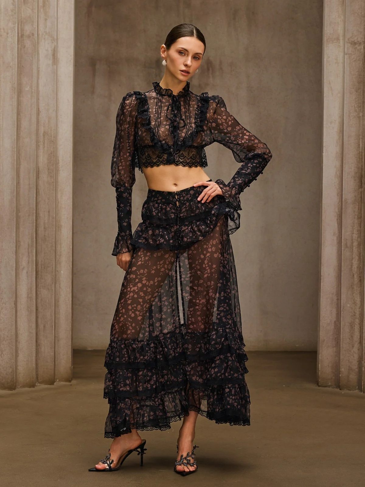 Uvionyx Ruffle Floral Split Skirt Set - Image 3