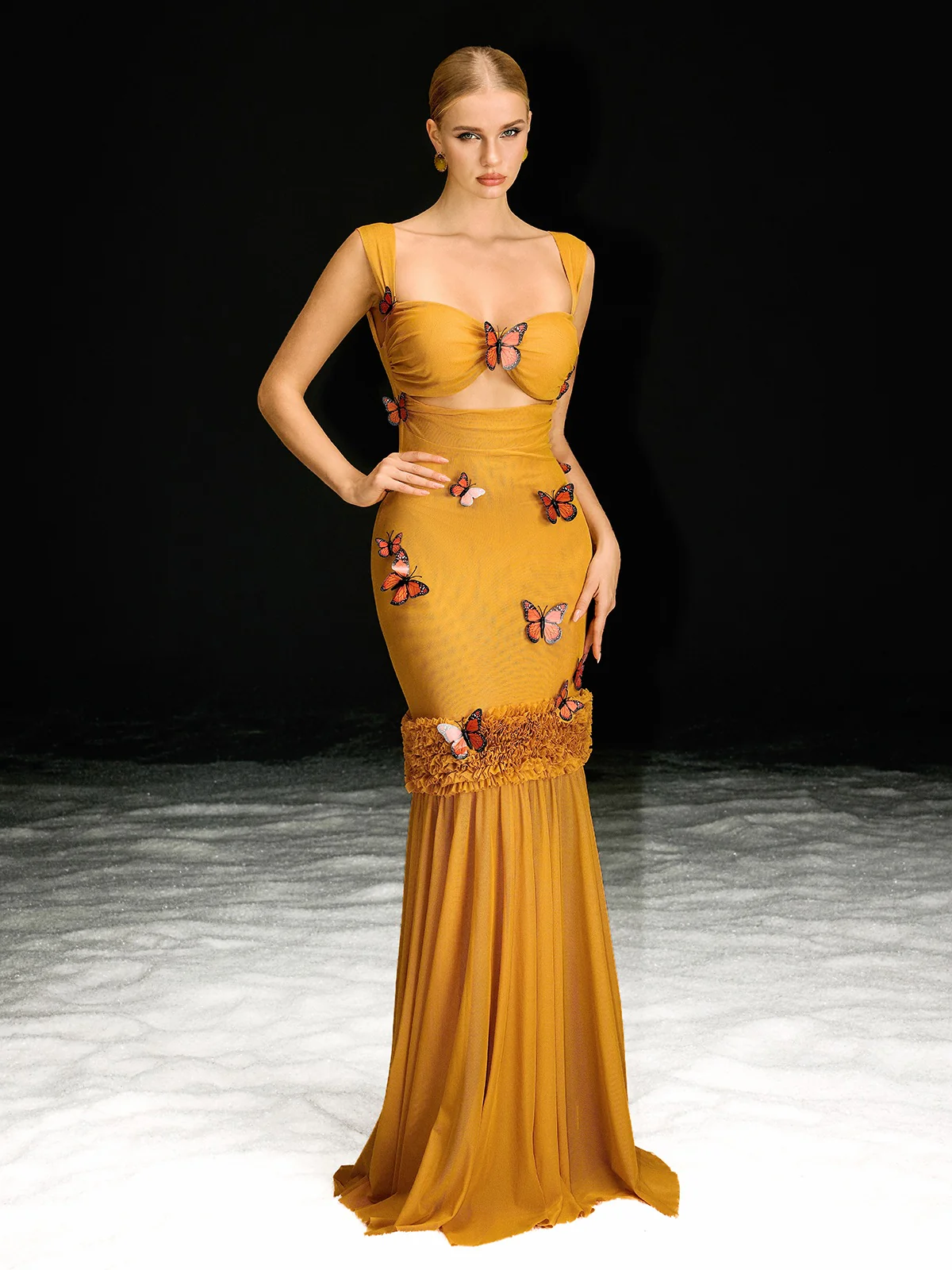 Uzgoth Cutout Butterfly Mesh Maxi Dress - Image 2