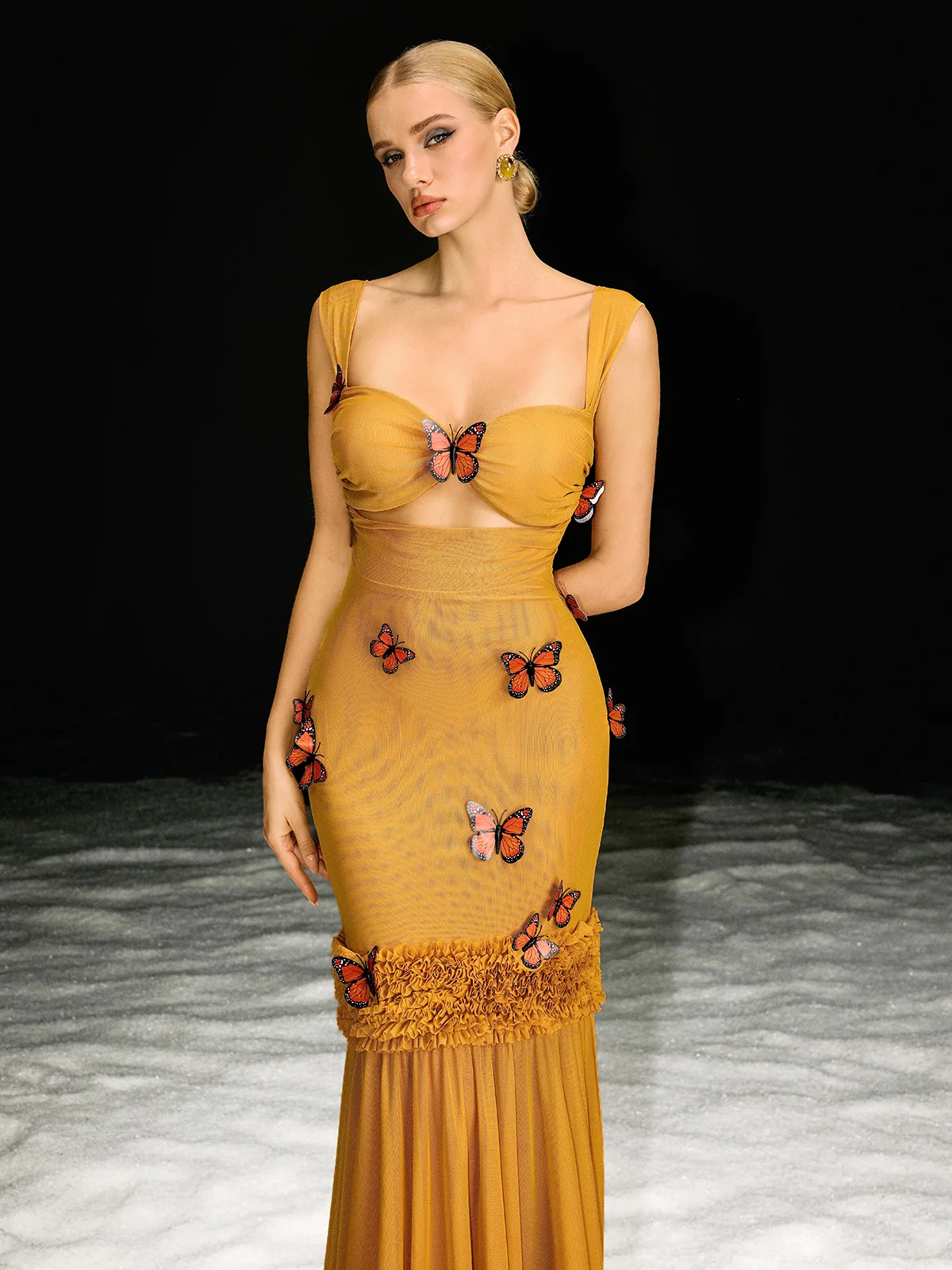 Uzgoth Cutout Butterfly Mesh Maxi Dress - Image 3