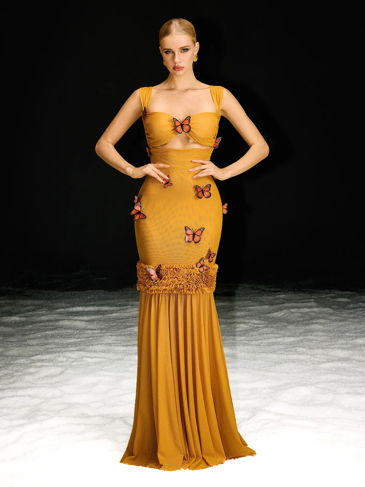 Uzgoth Cutout Butterfly Mesh Maxi Dress - Image 4