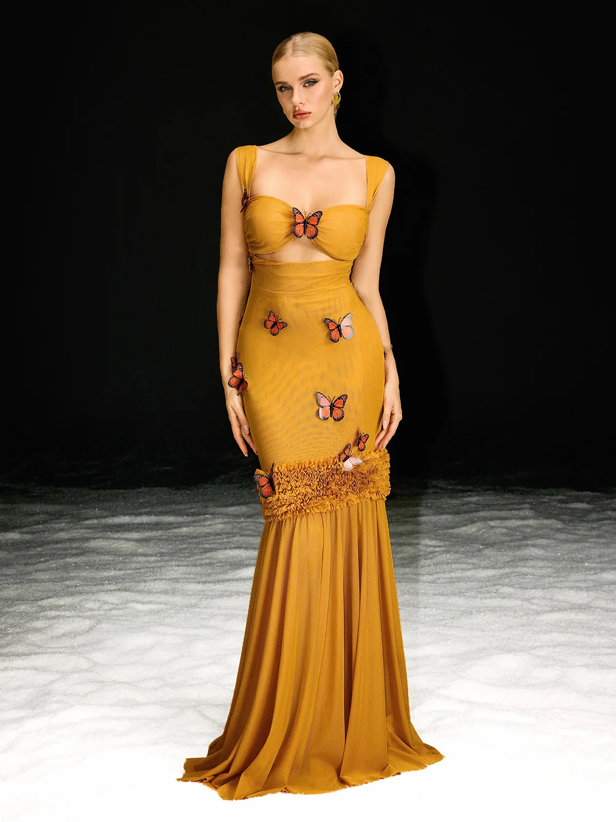 Uzgoth Cutout Butterfly Mesh Maxi Dress - Image 5