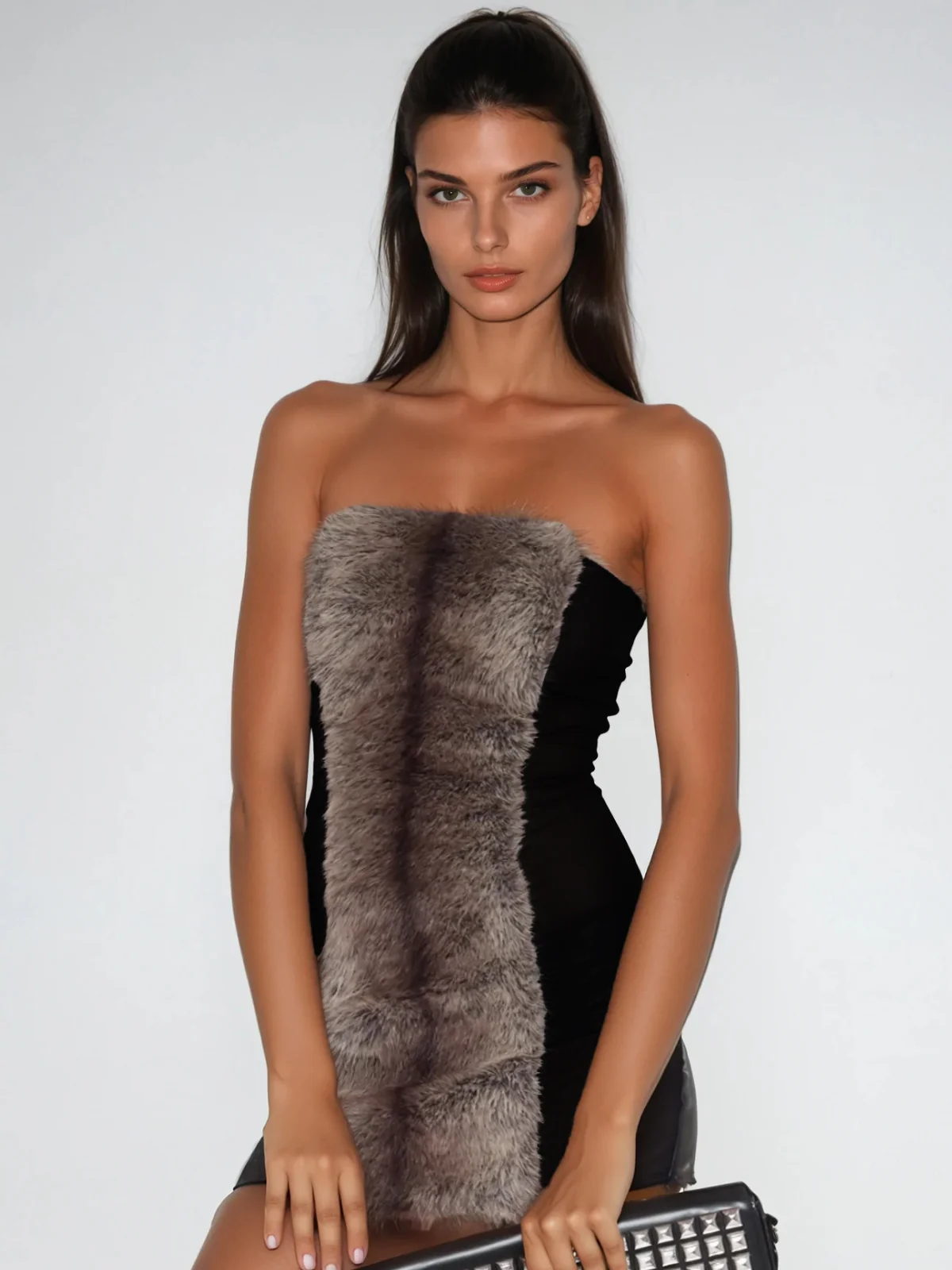 Vazgoth Strapless Furry Mini Dress - Image 3