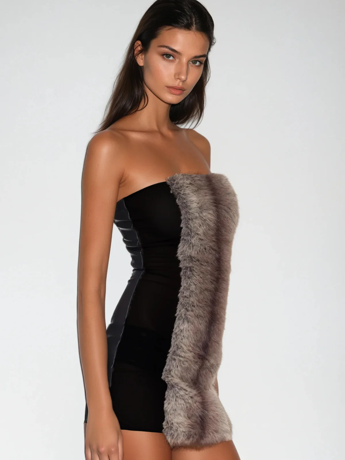 Vazgoth Strapless Furry Mini Dress - Image 4