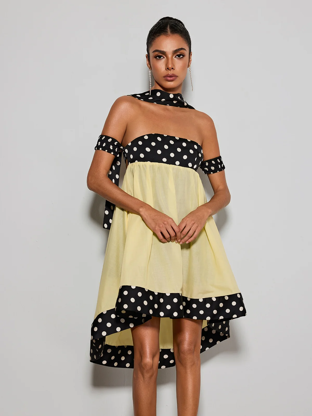 Velvandis Off Shoulder Dot Mini Dress
