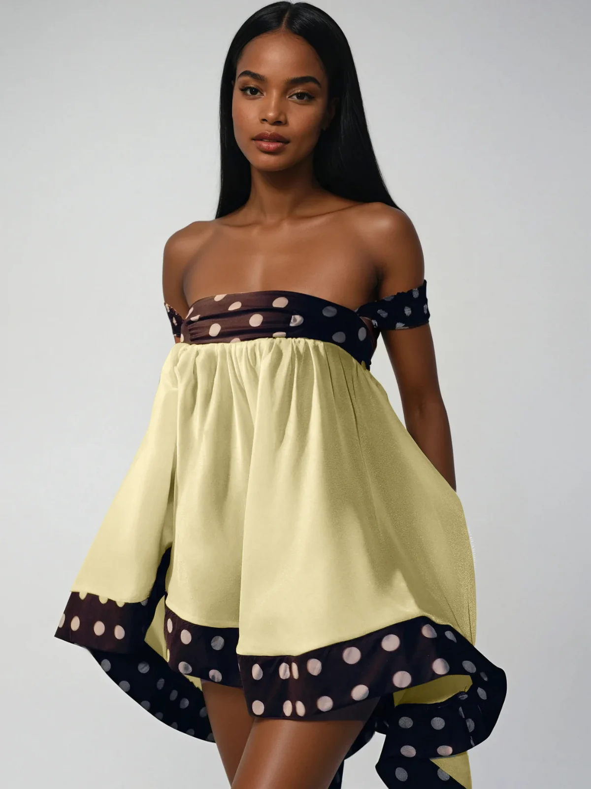 Velvandis Off Shoulder Dot Mini Dress - Image 3