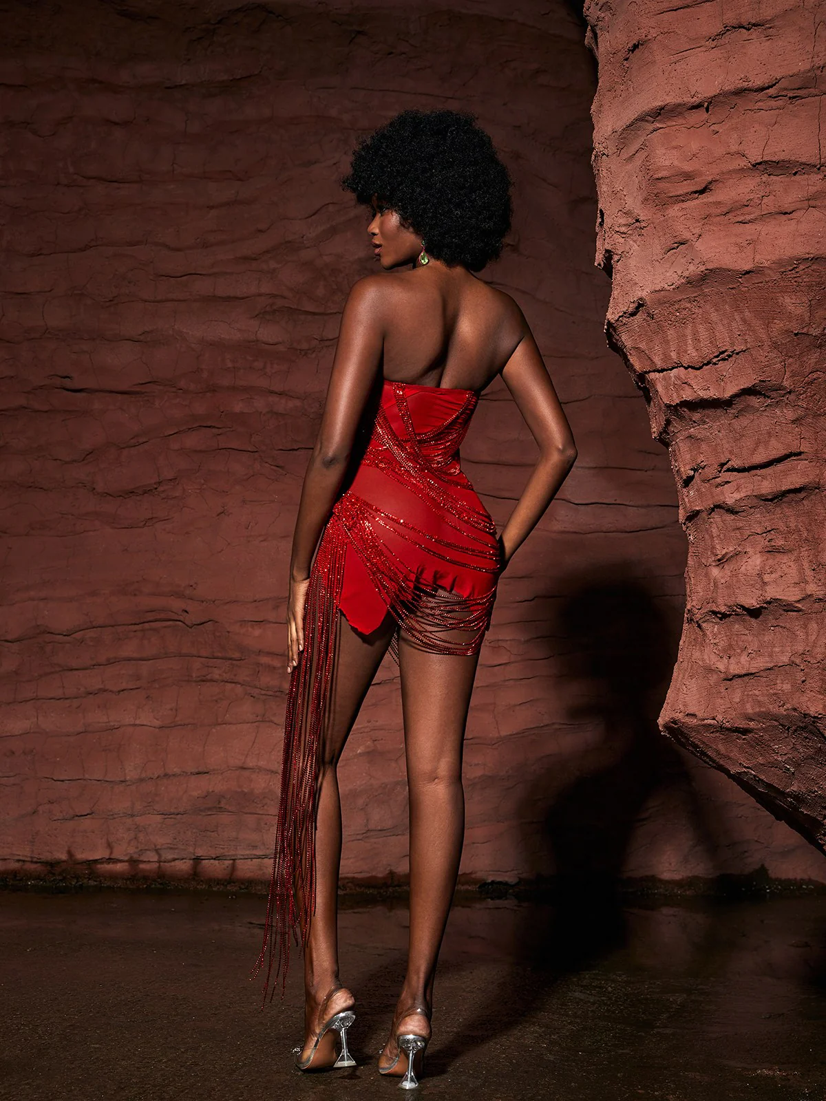 Verona Embellished Diamond Chain Dress In Red - Image 6