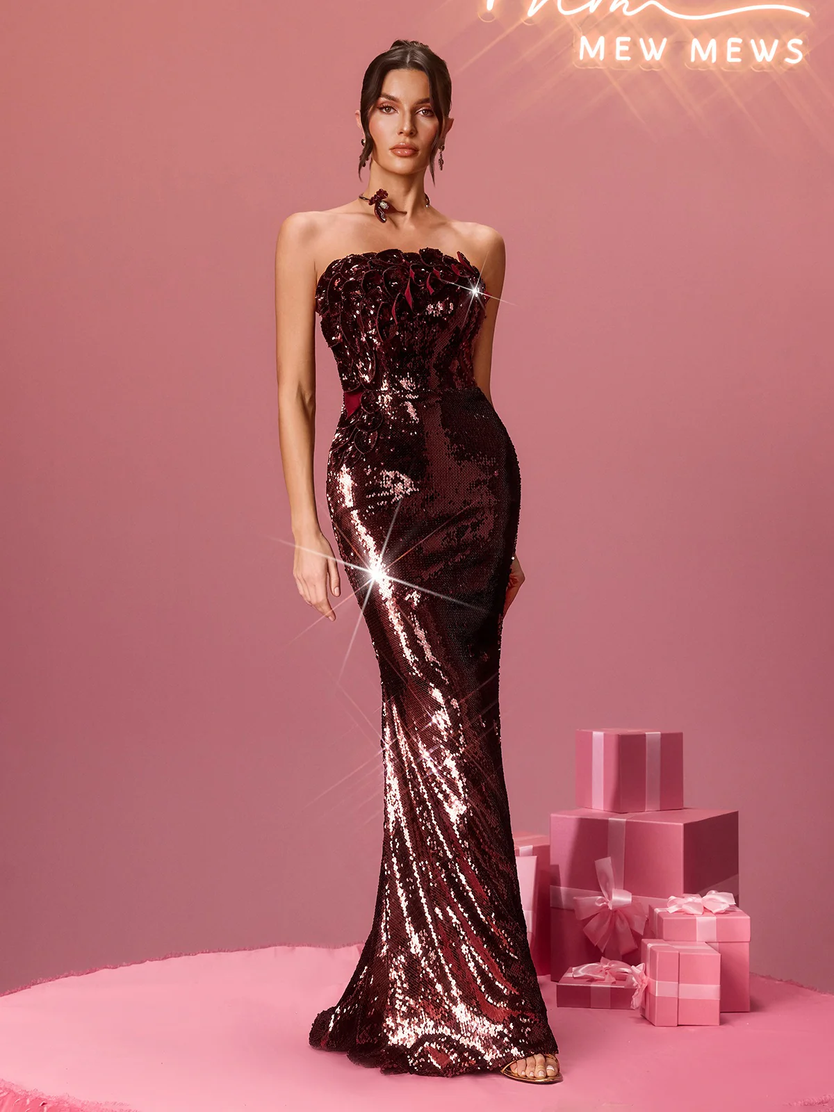 Vexora Strapless Sequin Petal Maxi Dress - Image 2