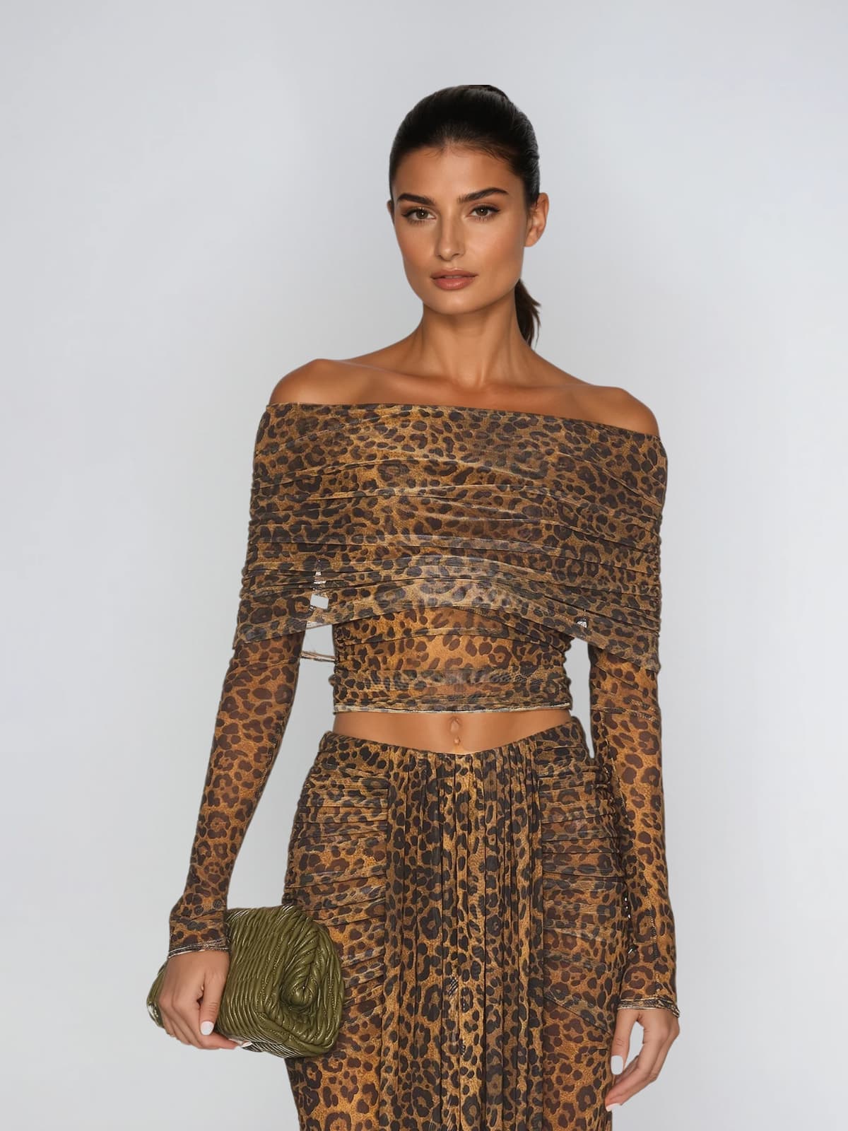 Vyxion Off Shoulder Draped Skirt Set - Image 2