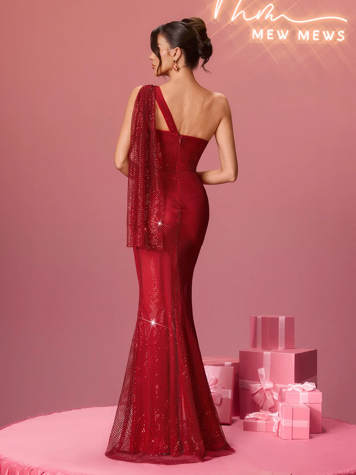 Walyx Rhinestone Mesh Split Maxi Dress - Image 6