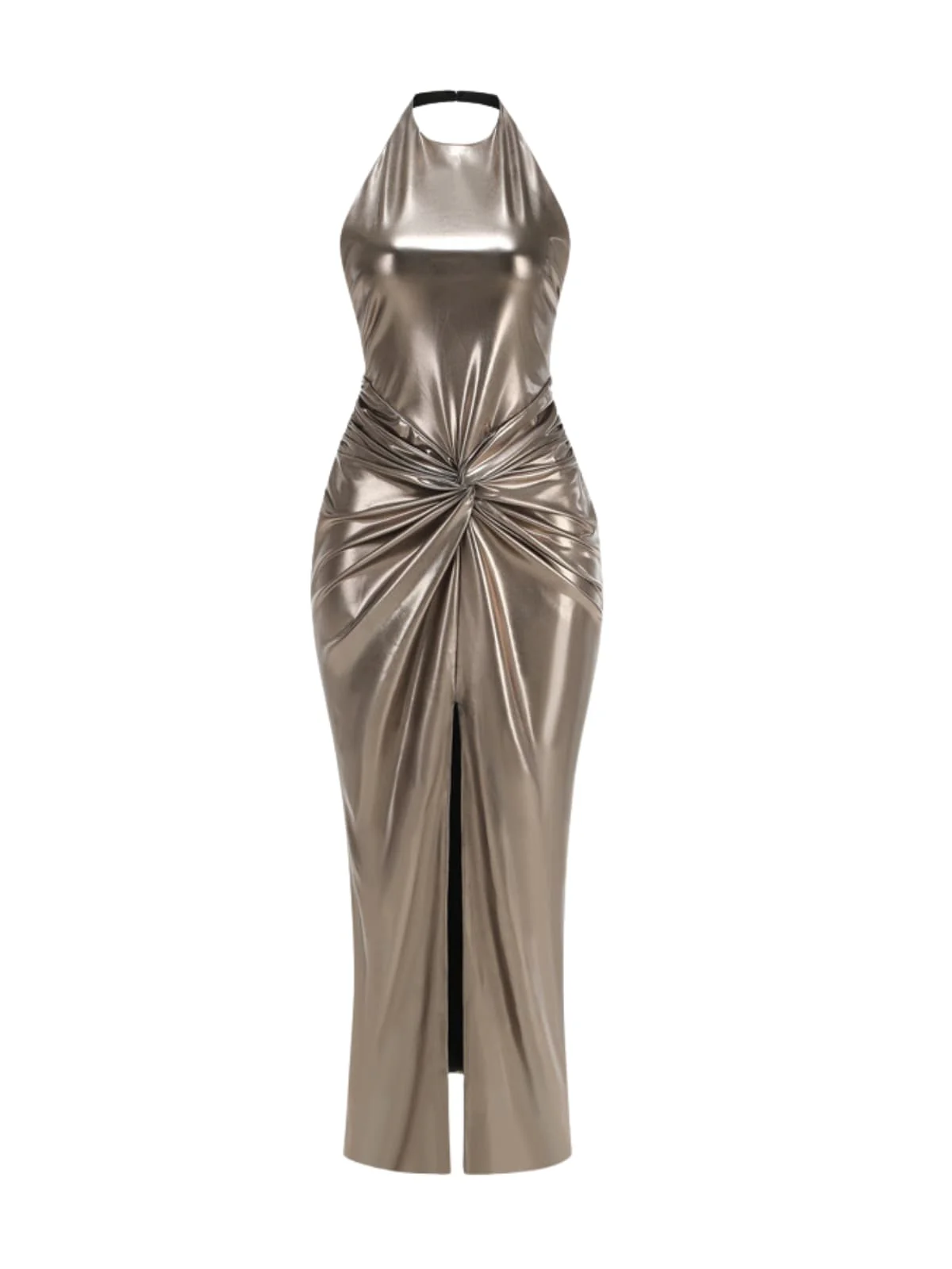 Wavelyn Backless Twisted Split Metallic Maxi Dress - Image 5