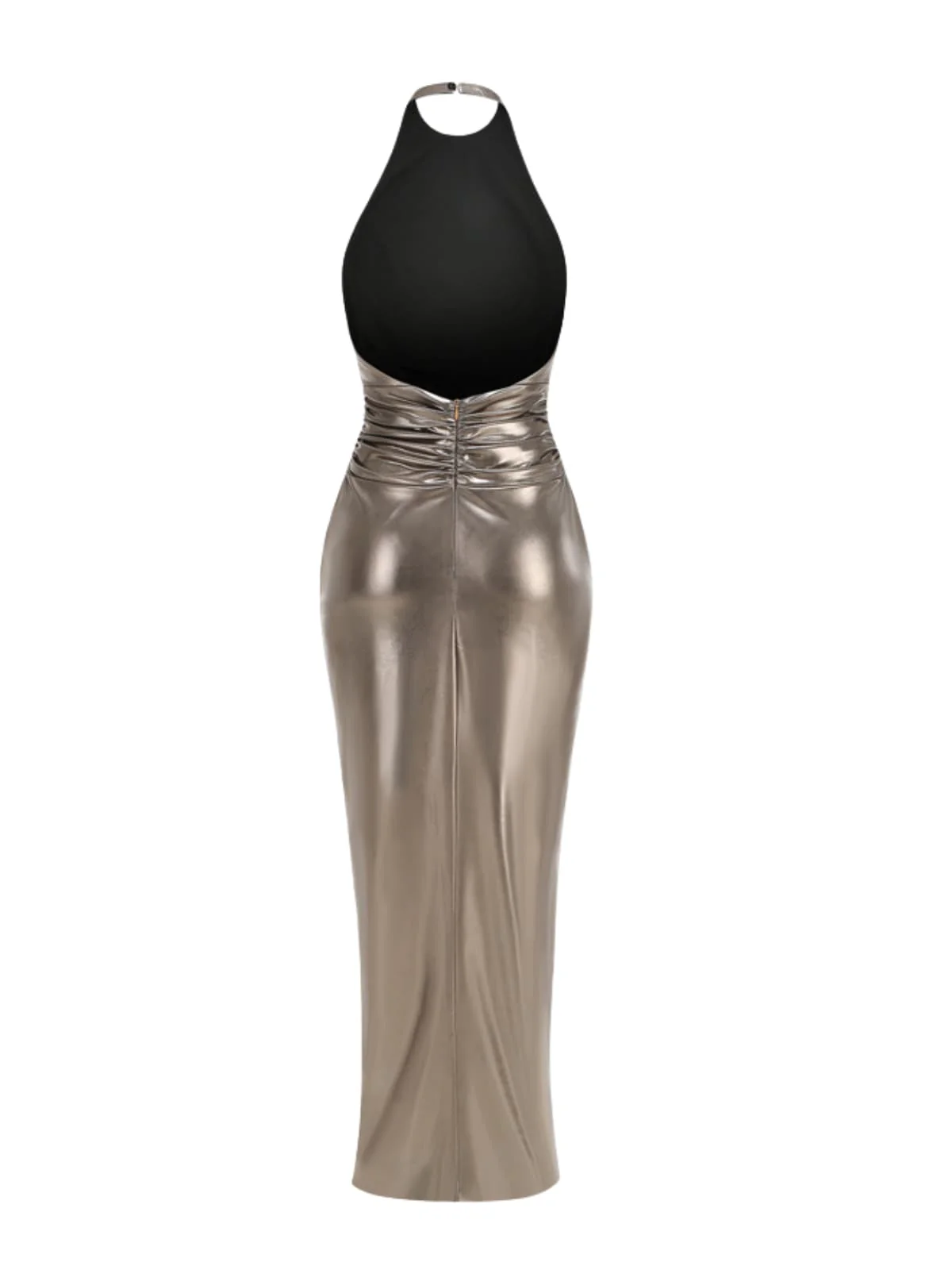 Wavelyn Backless Twisted Split Metallic Maxi Dress - Image 6