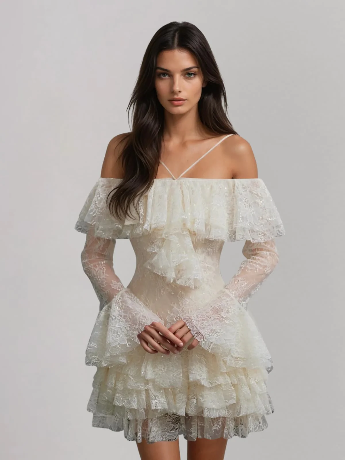 Wexvila Lace Sequin Ruffle Mini Dress - Image 3