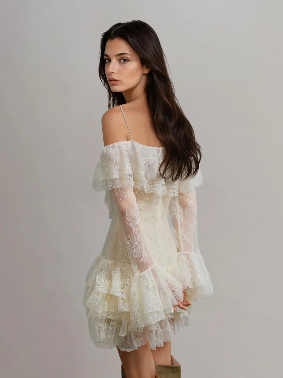 Wexvila Lace Sequin Ruffle Mini Dress - Image 4