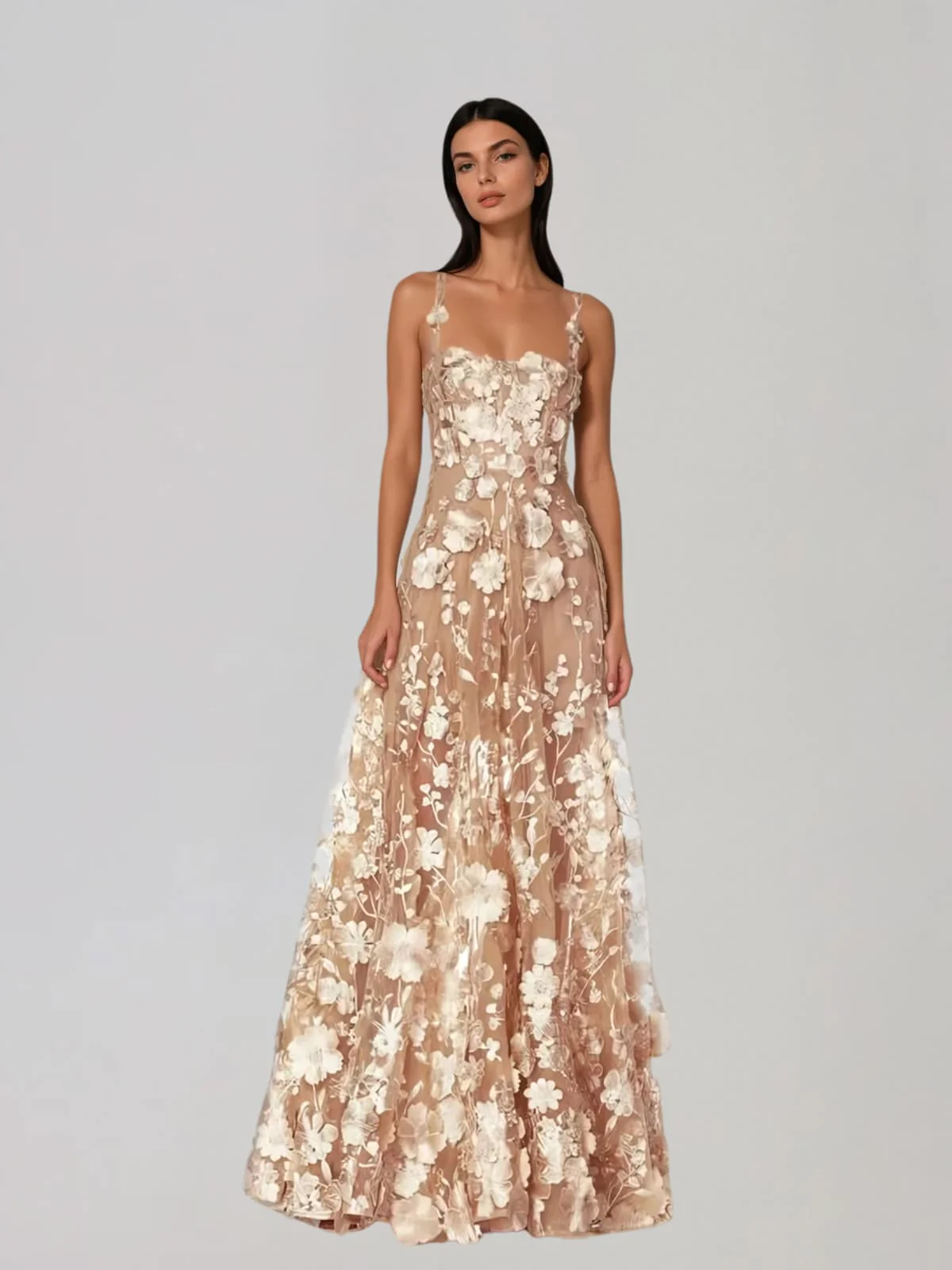 Woreth Spaghetti Floral Flared Maxi Dress