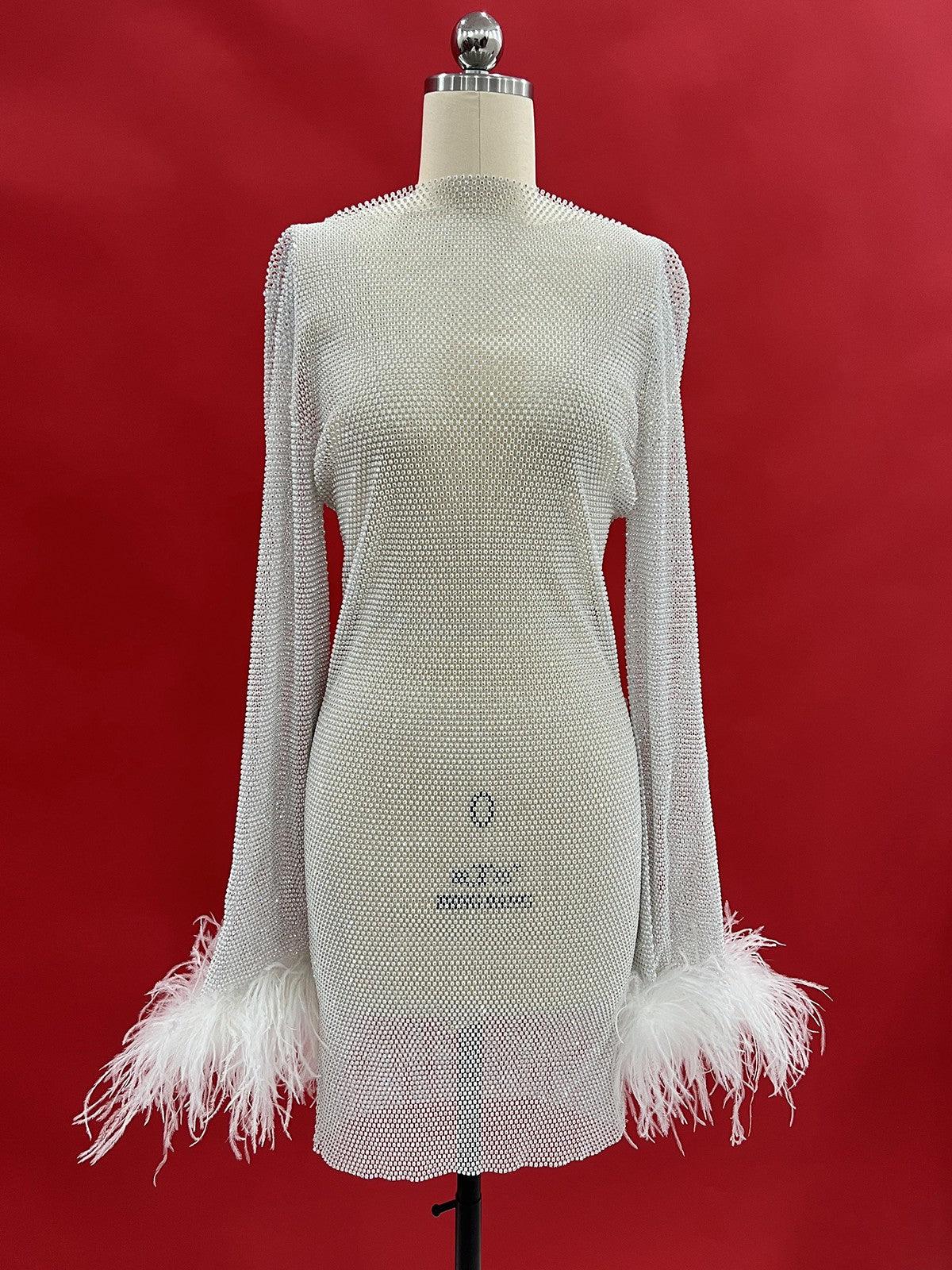 Xanthe Rhinestone Mesh Mini Dress In White - Image 8