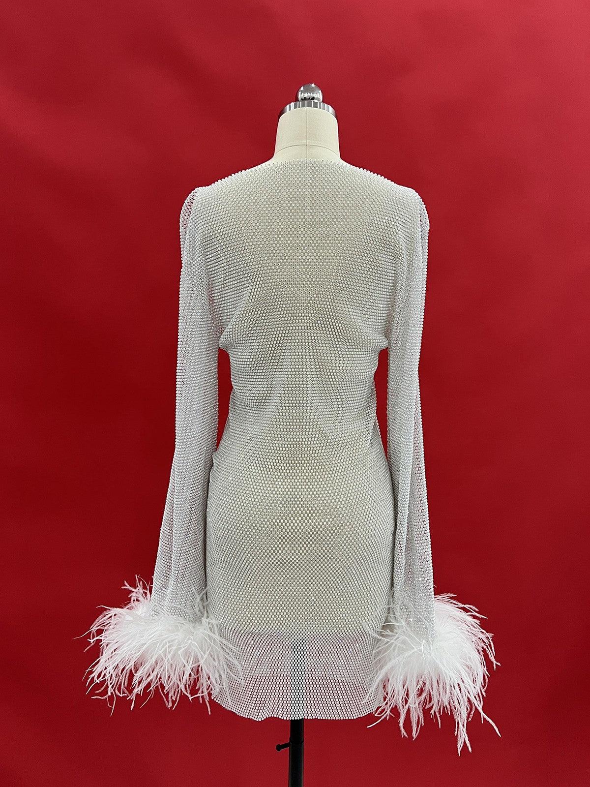 Xanthe Rhinestone Mesh Mini Dress In White - Image 9