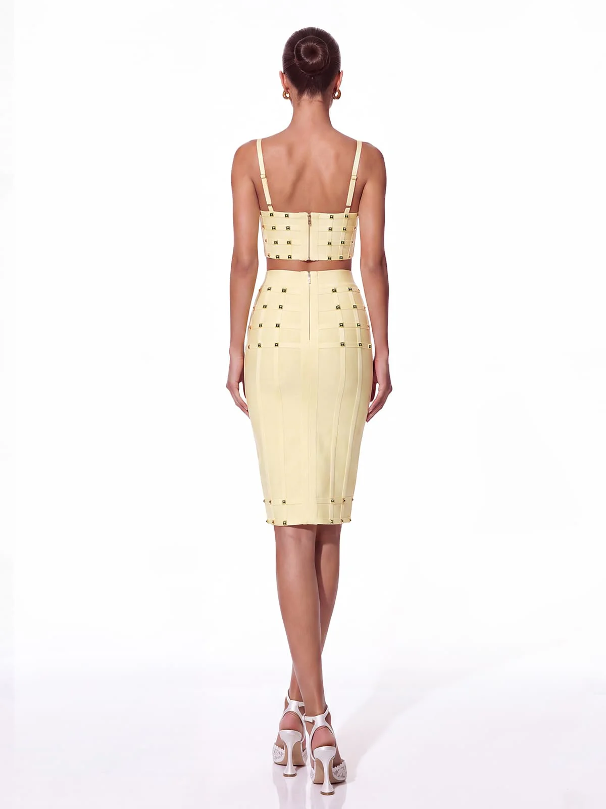 Xarina Spaghetti Bandage Skirt Set In Yellow - Image 5