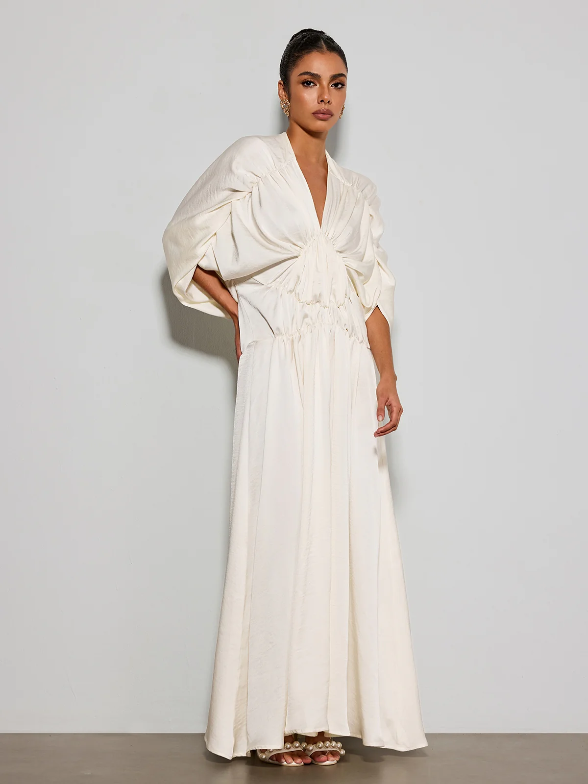 Xavethric Bat Sleeve Ruched Maxi Dress - Image 2
