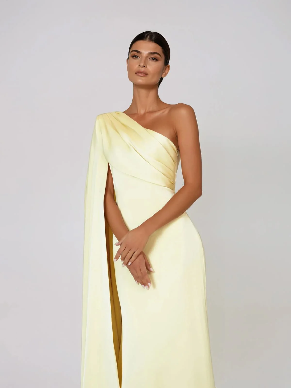 Xelvyn One Shoulder Draped Satin Maxi Dress In Yellow - Image 2