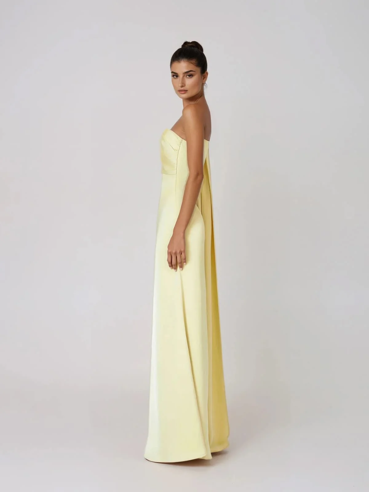 Xelvyn One Shoulder Draped Satin Maxi Dress In Yellow - Image 3