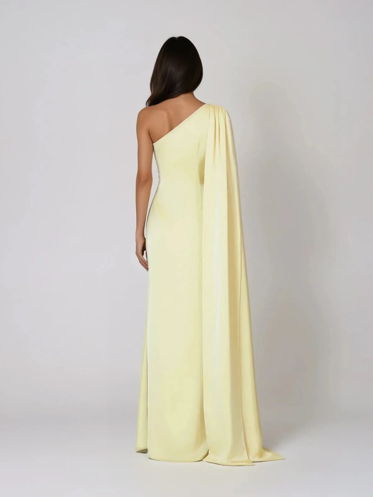 Xelvyn One Shoulder Draped Satin Maxi Dress In Yellow - Image 4