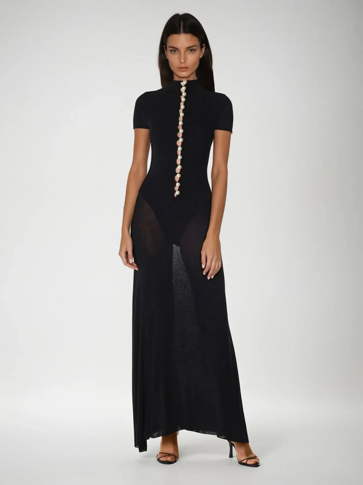 Xilara Short Sleeve Pearl Maxi Dress