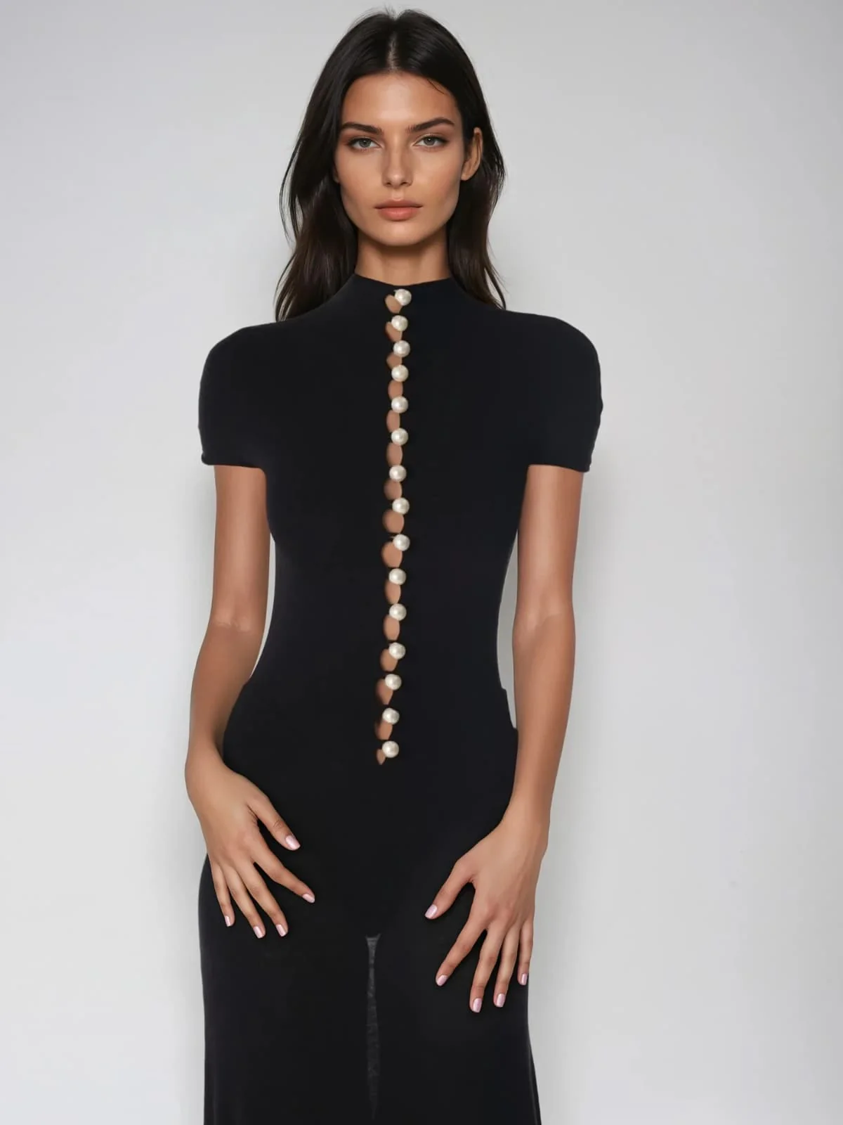 Xilara Short Sleeve Pearl Maxi Dress - Image 3