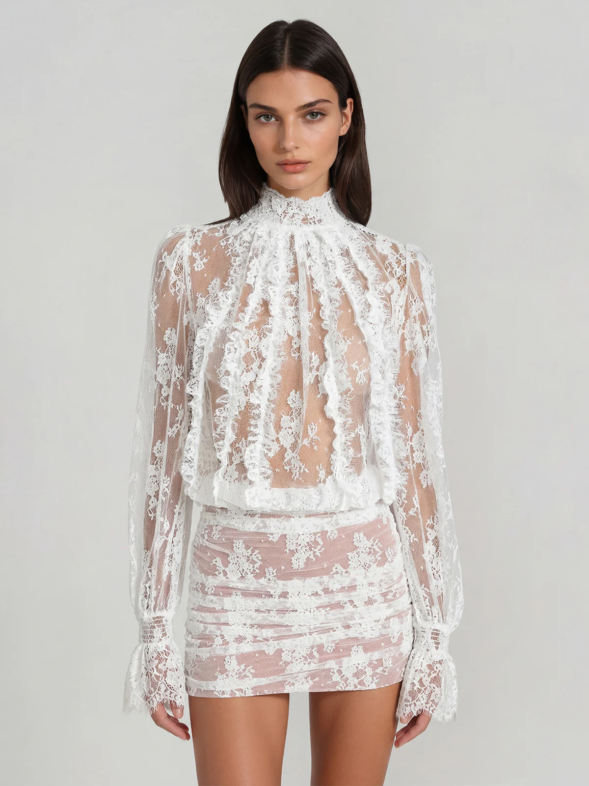 Xoreth Open Back Lace Mini Dress In White