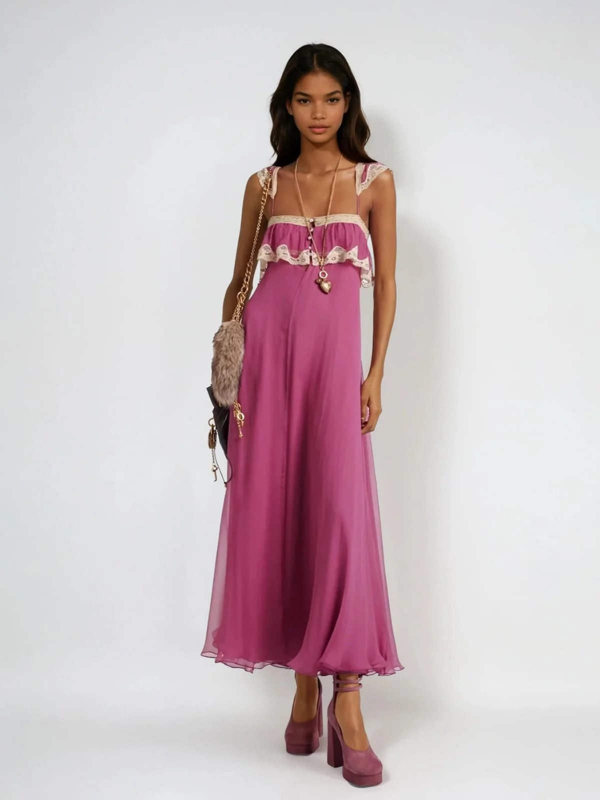 Yaqora Lace Trimmed Maxi Dress
