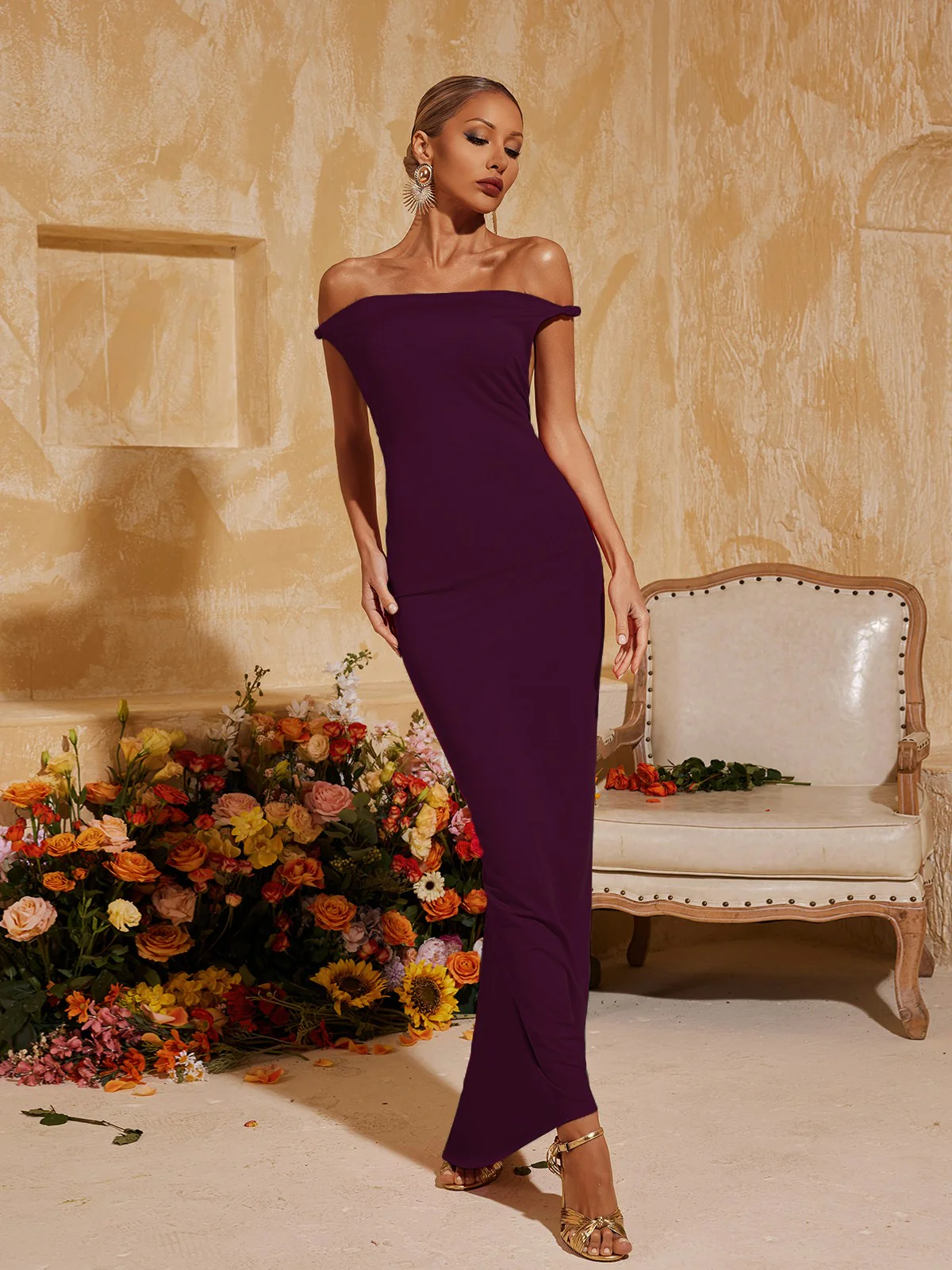 Yasir Backless Ruched  Maxi Dress In Purple - Image 2