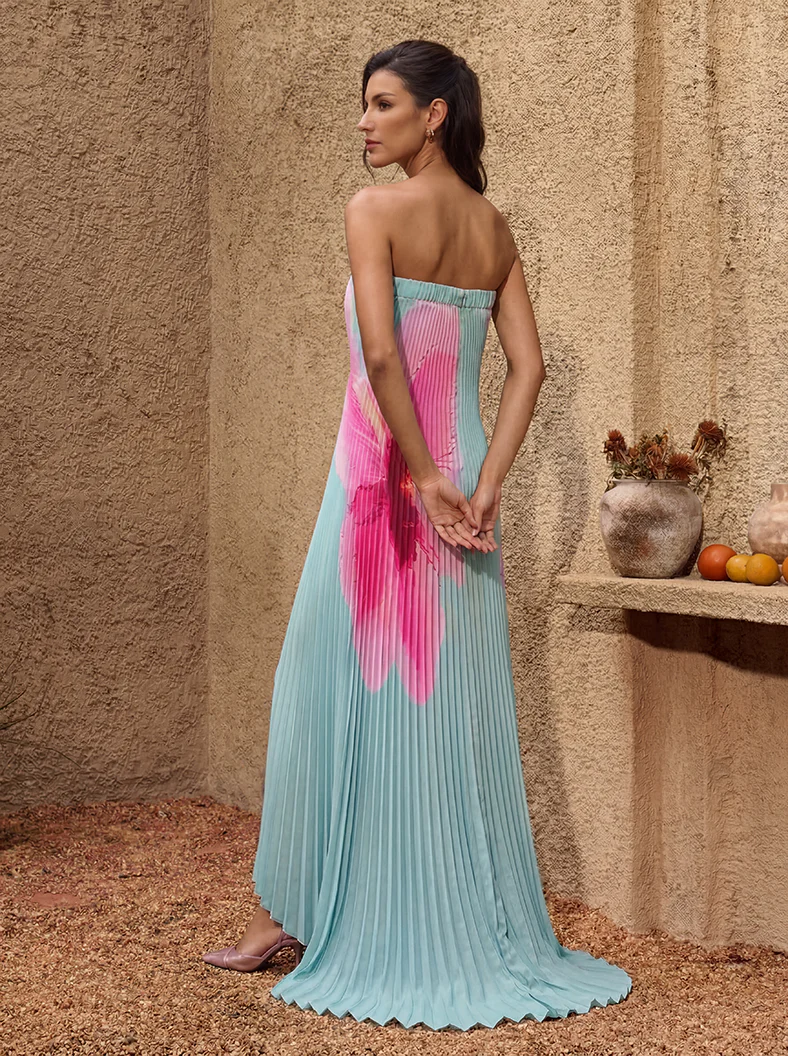 Yexila Strapless Floral Pleated Maxi Dress - Image 6