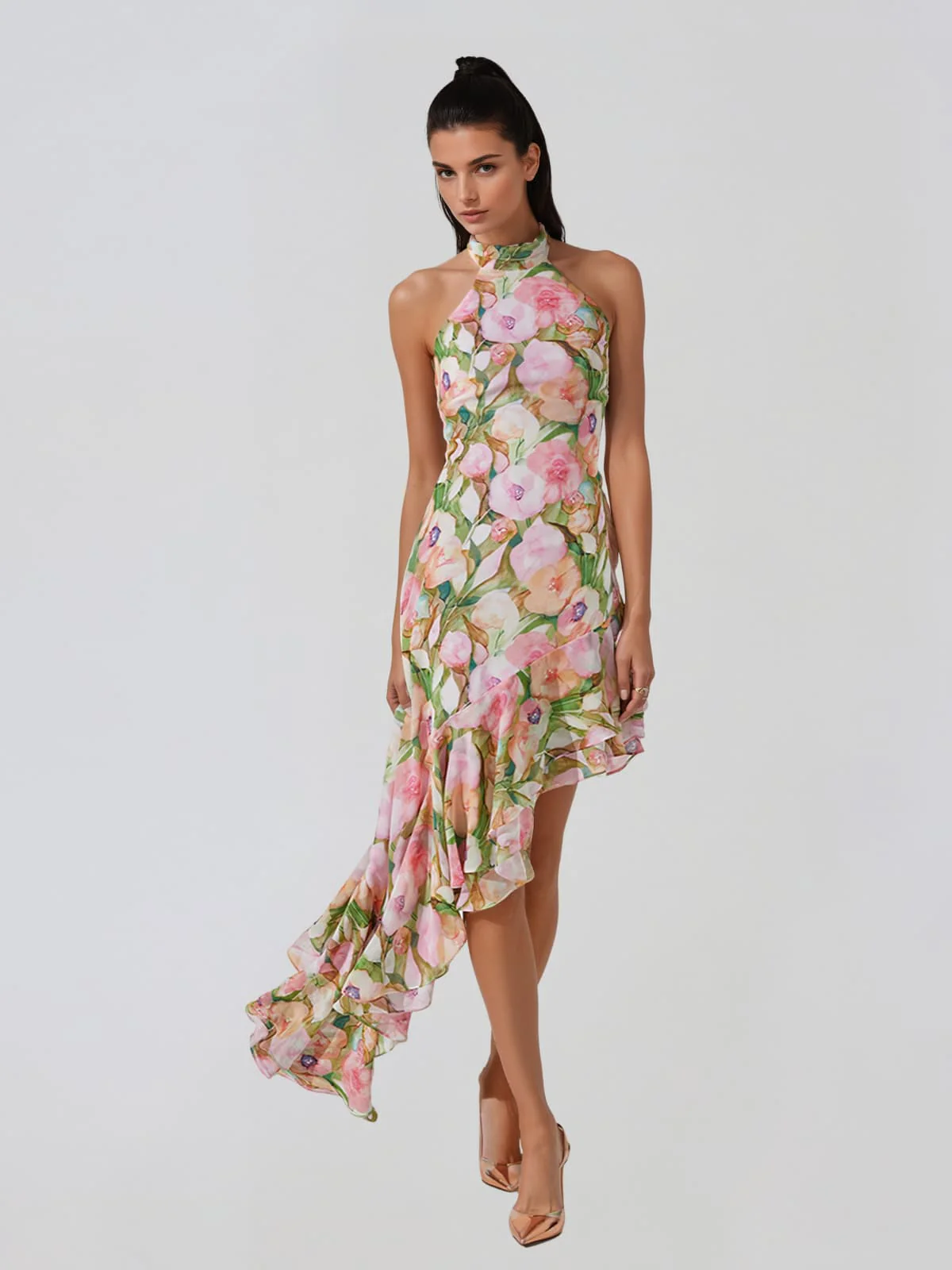 Yndralis Halterneck Floral Ruffle Midi Dress - Image 2