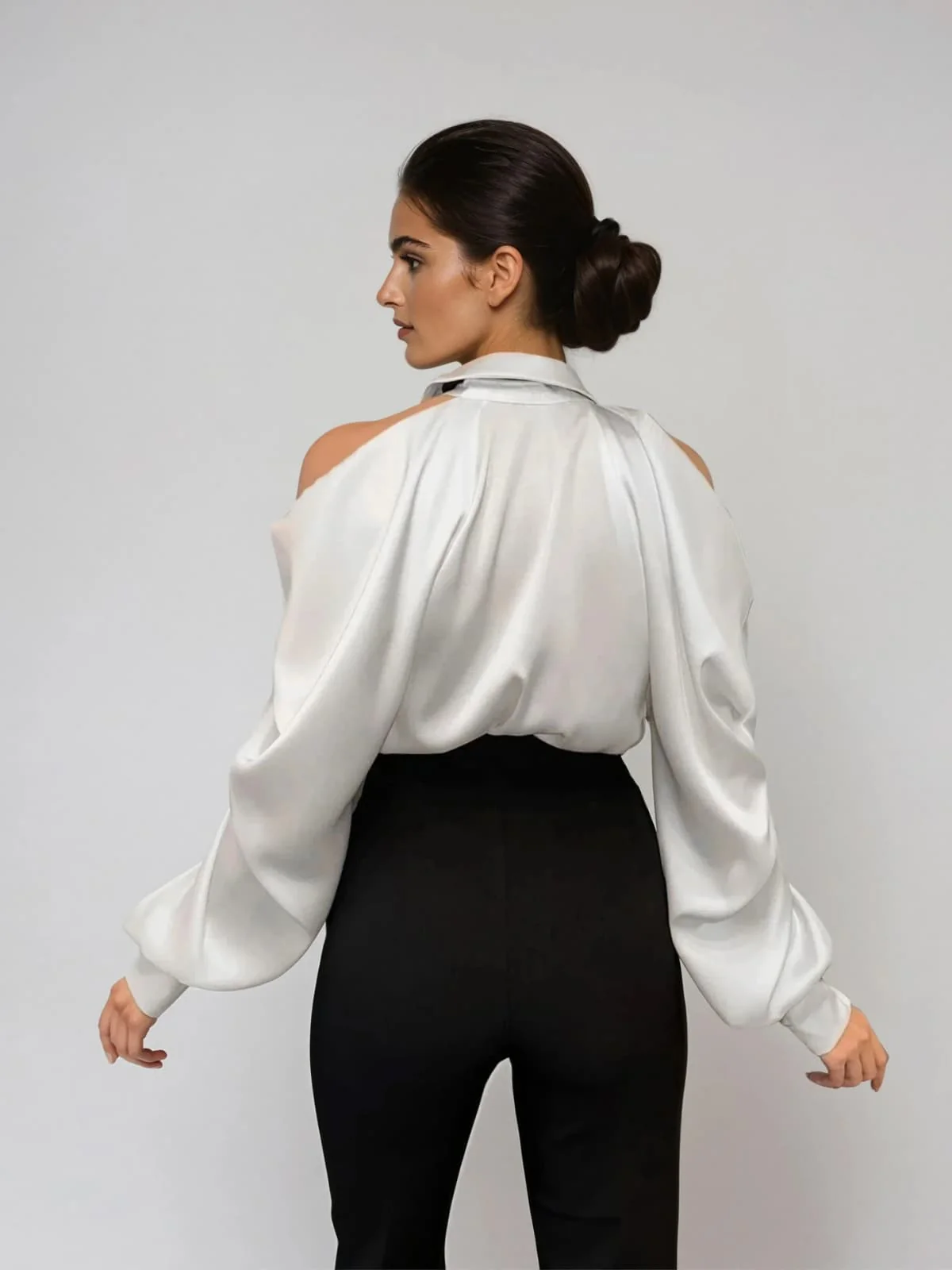 Yvara Folded Collar Tie Satin Shirt - Image 5