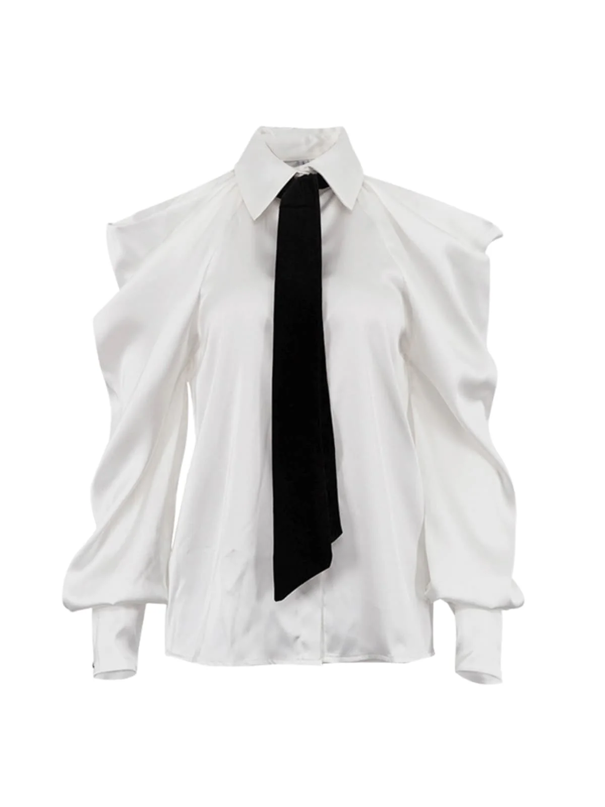 Yvara Folded Collar Tie Satin Shirt - Image 6