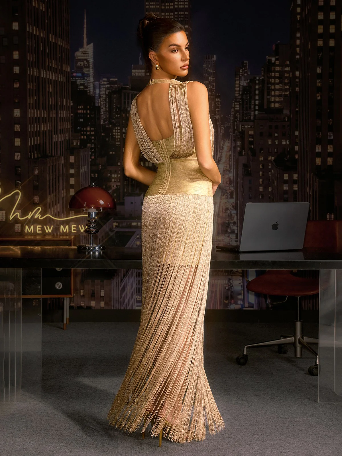 Zavelyn Fringe Bandage Maxi Dress In Gold - Image 6