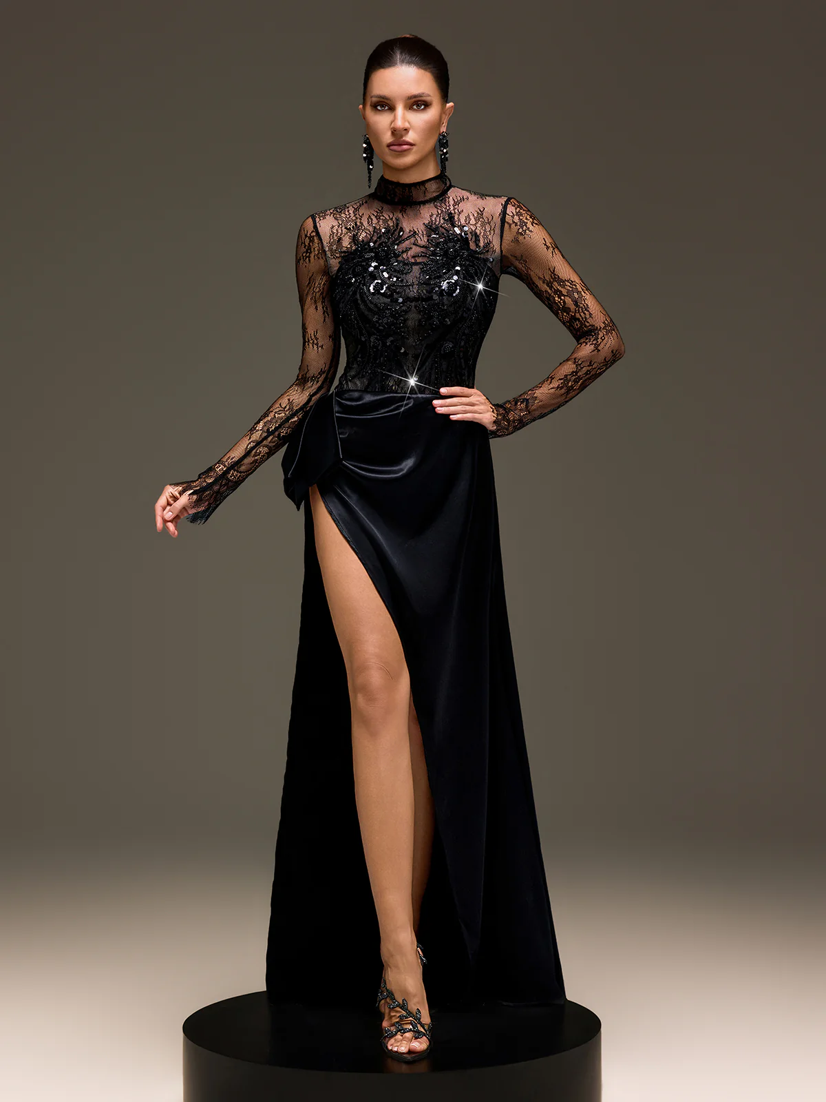 Zavryn Long Sleeve Lace Split Dress Set - Image 5