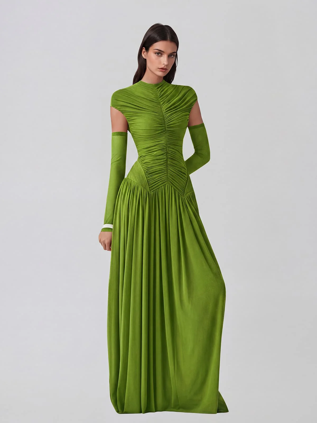 Zevionx Sleeveless Ruched Maxi Dress In Green