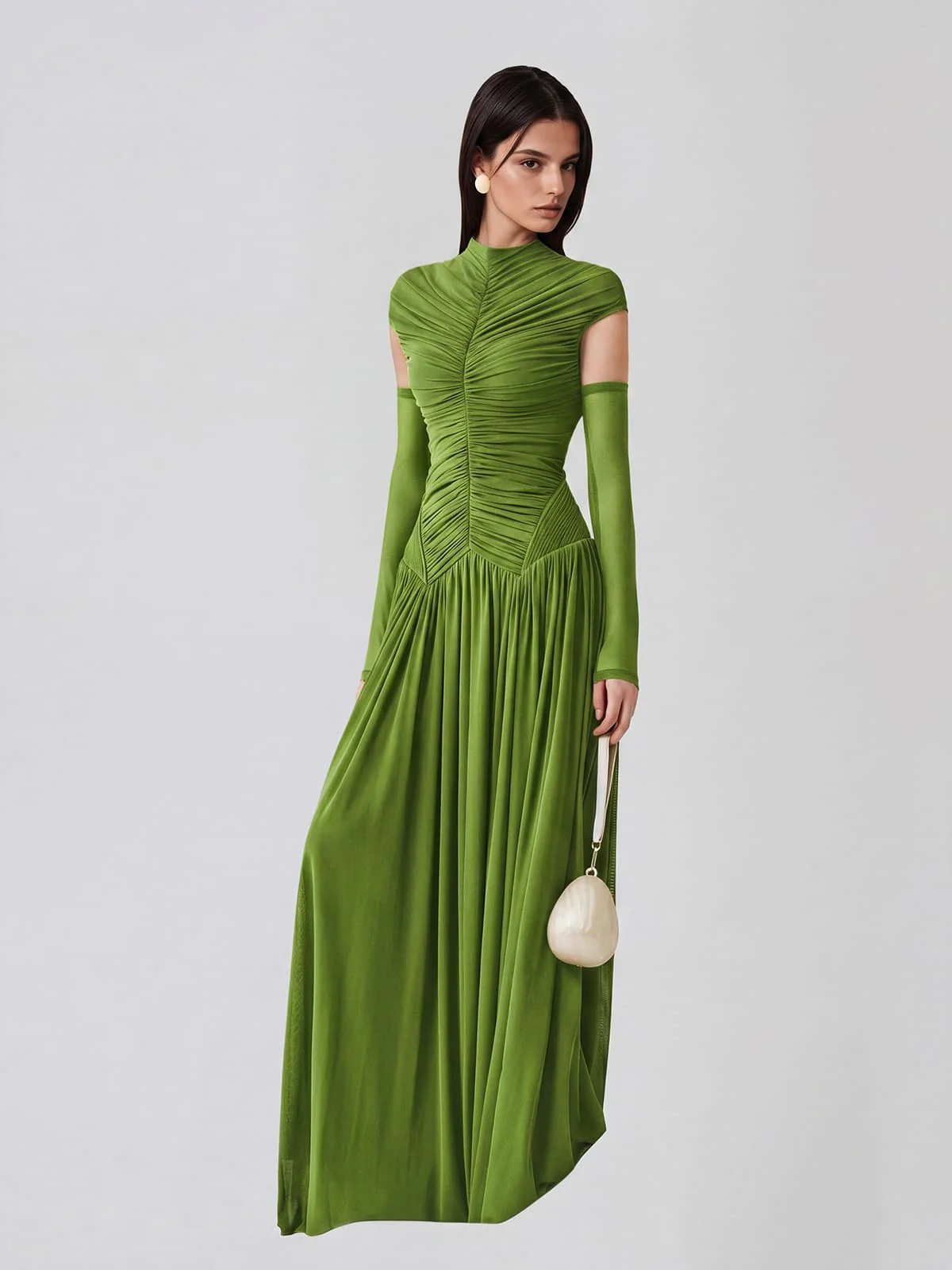 Zevionx Sleeveless Ruched Maxi Dress In Green - Image 2