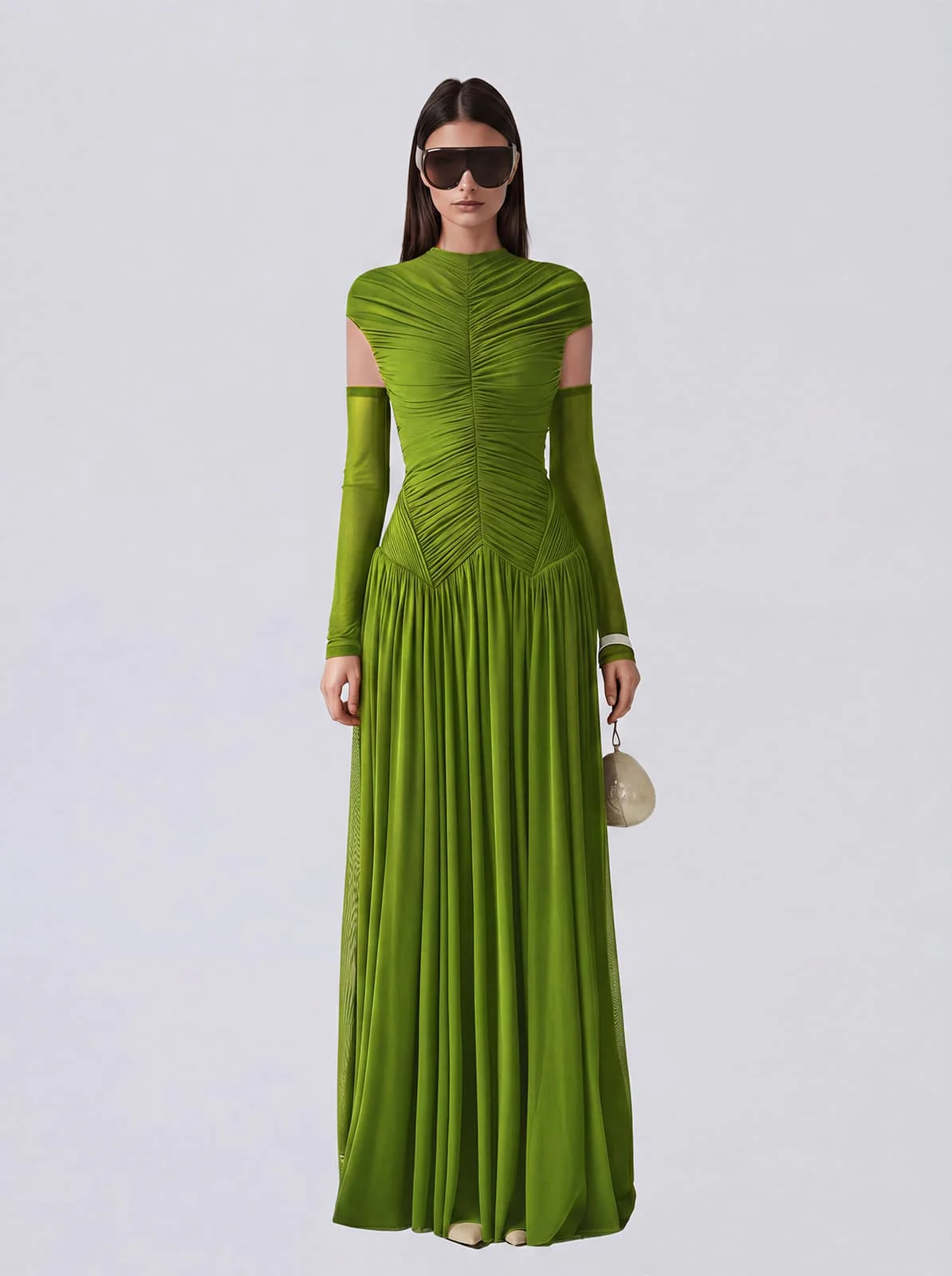 Zevionx Sleeveless Ruched Maxi Dress In Green - Image 3