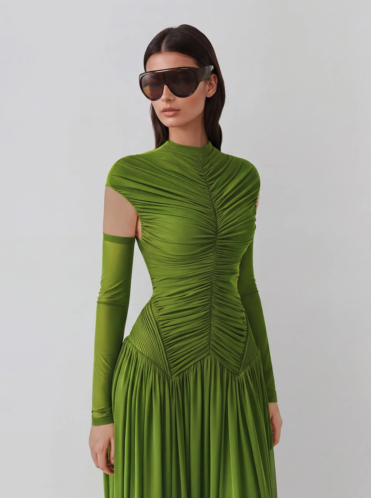 Zevionx Sleeveless Ruched Maxi Dress In Green - Image 4