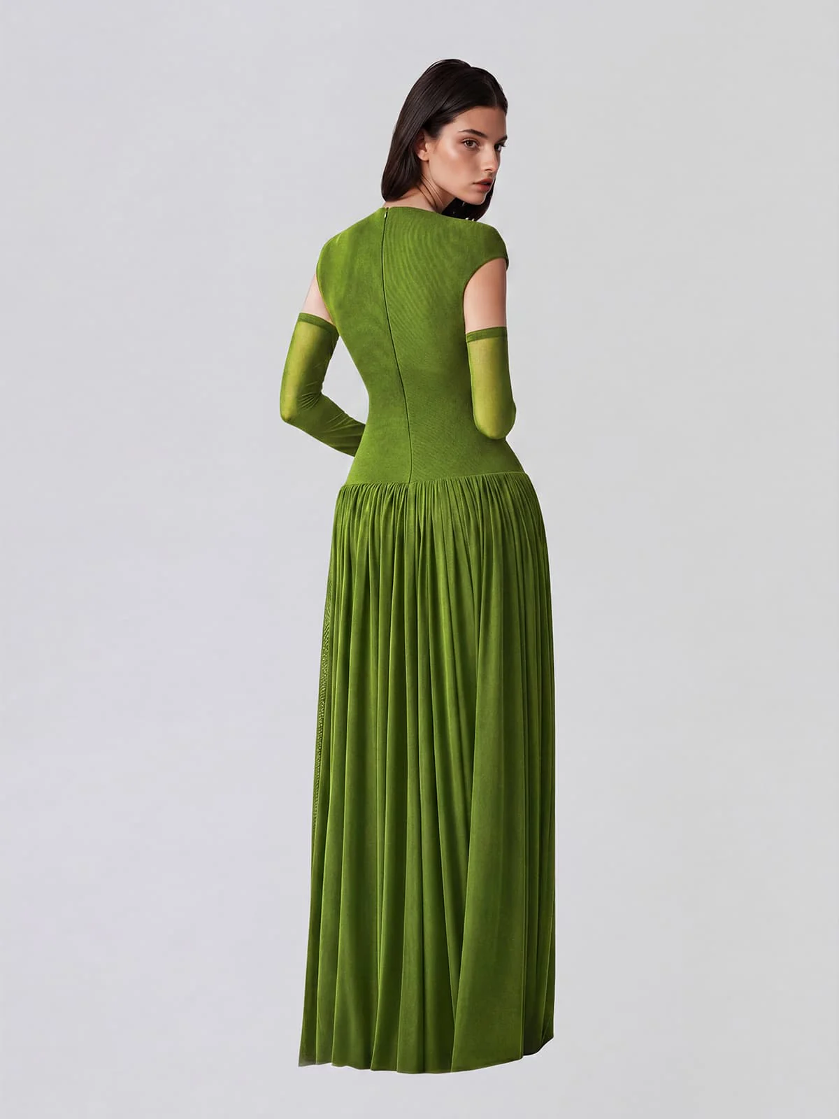 Zevionx Sleeveless Ruched Maxi Dress In Green - Image 6