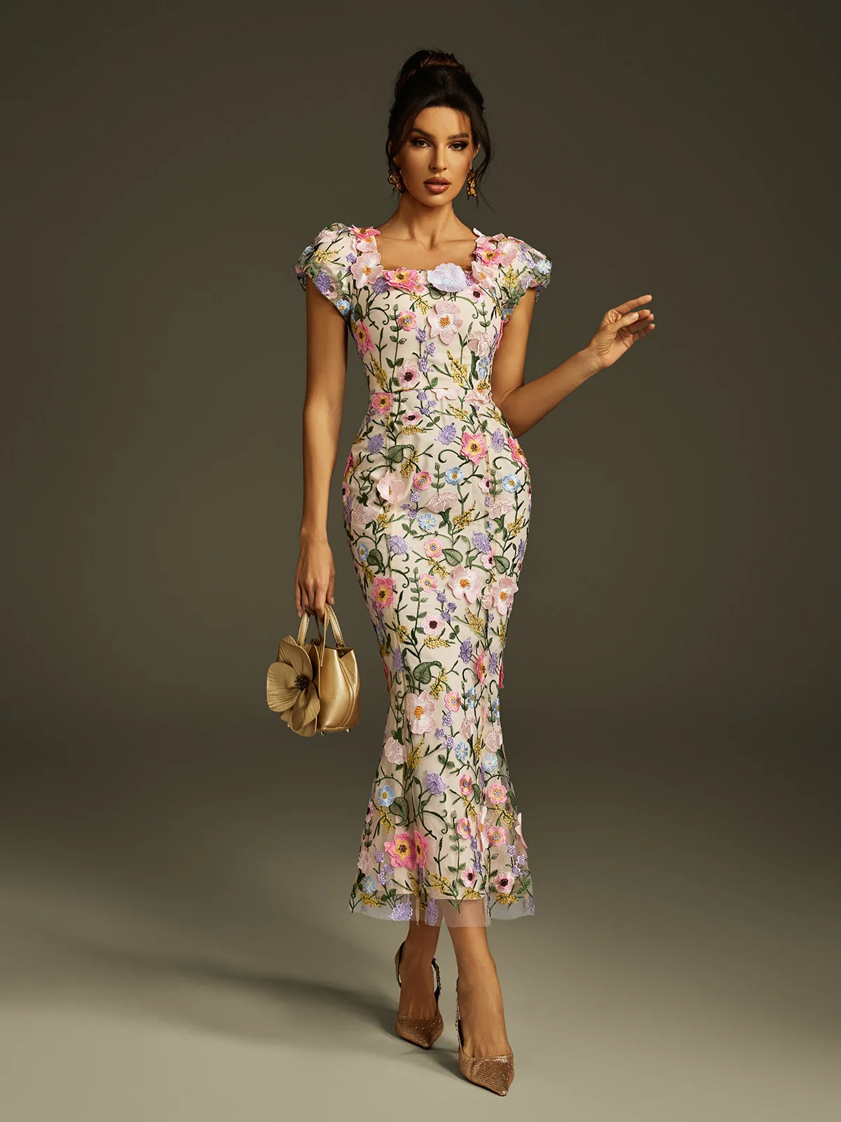 Zolthar Embroidered Flower Midi Dress - Image 4