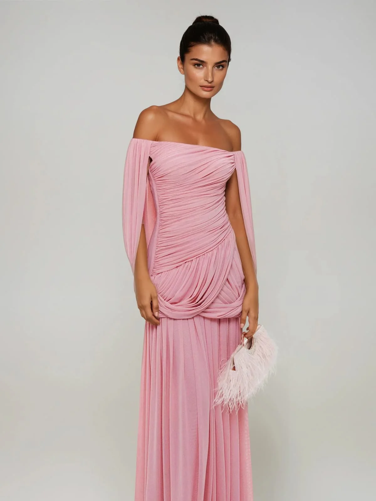 Zoryrin Off Shoulder Mesh Ruched Maxi Dress - Image 3