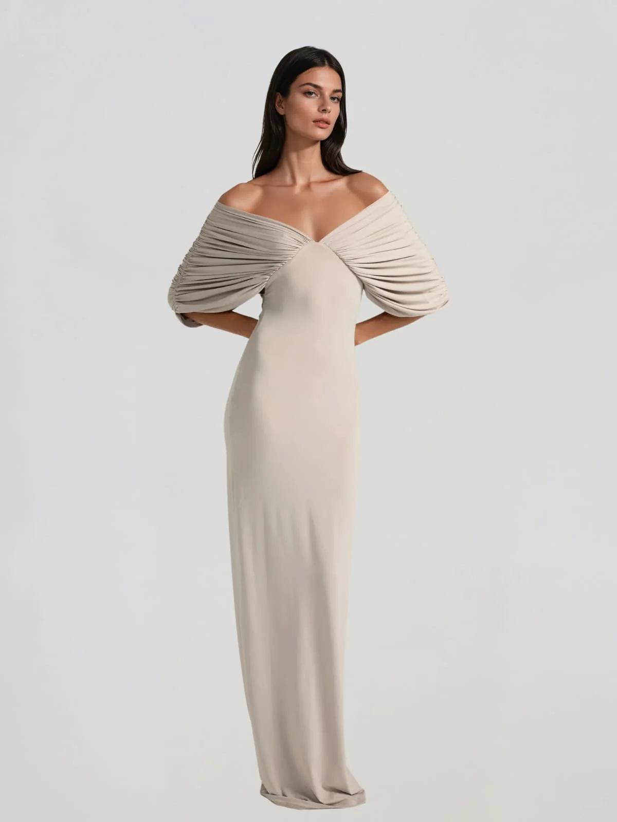 Zythera V Neck Ruched Maxi Dress - Image 2