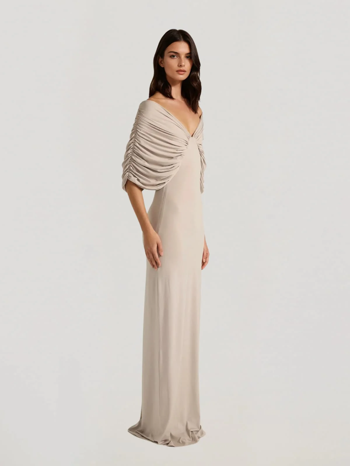 Zythera V Neck Ruched Maxi Dress - Image 3